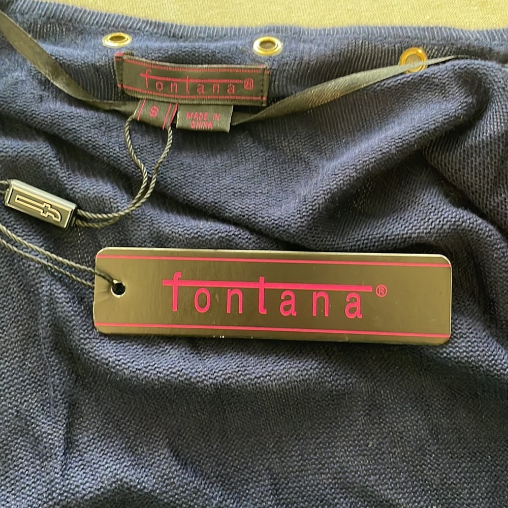 Fontana Navy Blue Open Front Cardigan w/Metal Eyelit & Ring Accents Small NWT - Picture 7 of 9